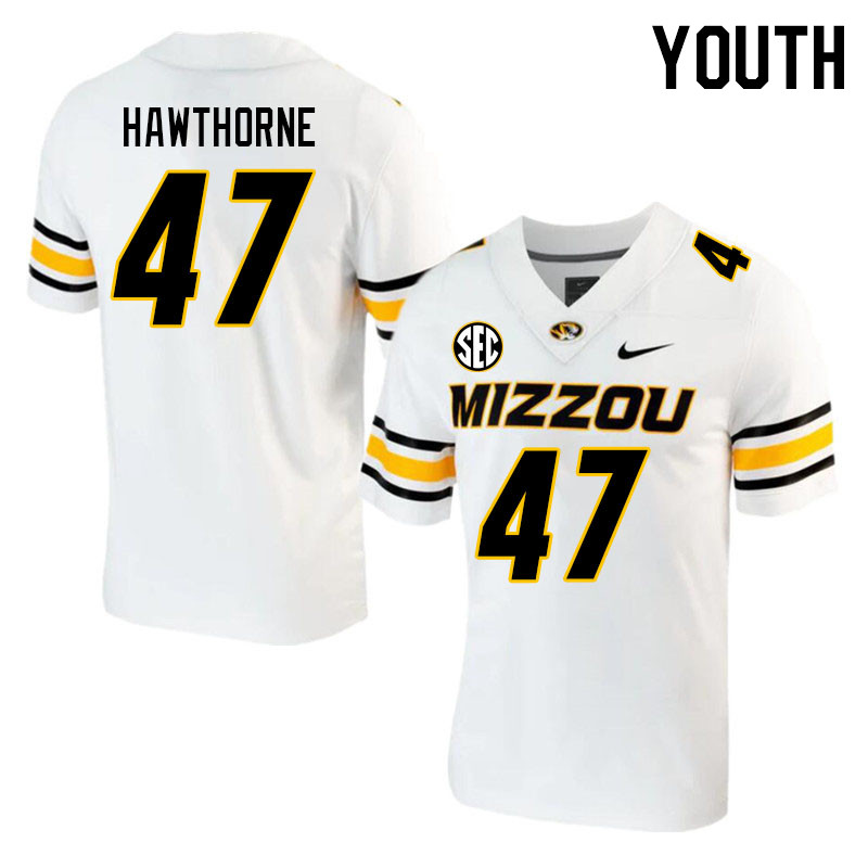 Youth #47 Daniel Hawthorne Missouri Tigers College 2023 Football Stitched Jerseys Sale-White - Click Image to Close